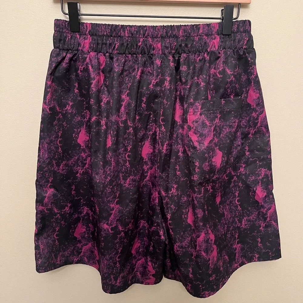Romwe Men’s Swim Trunks Purple and Black Tie Dye Size Large Beach Vacation